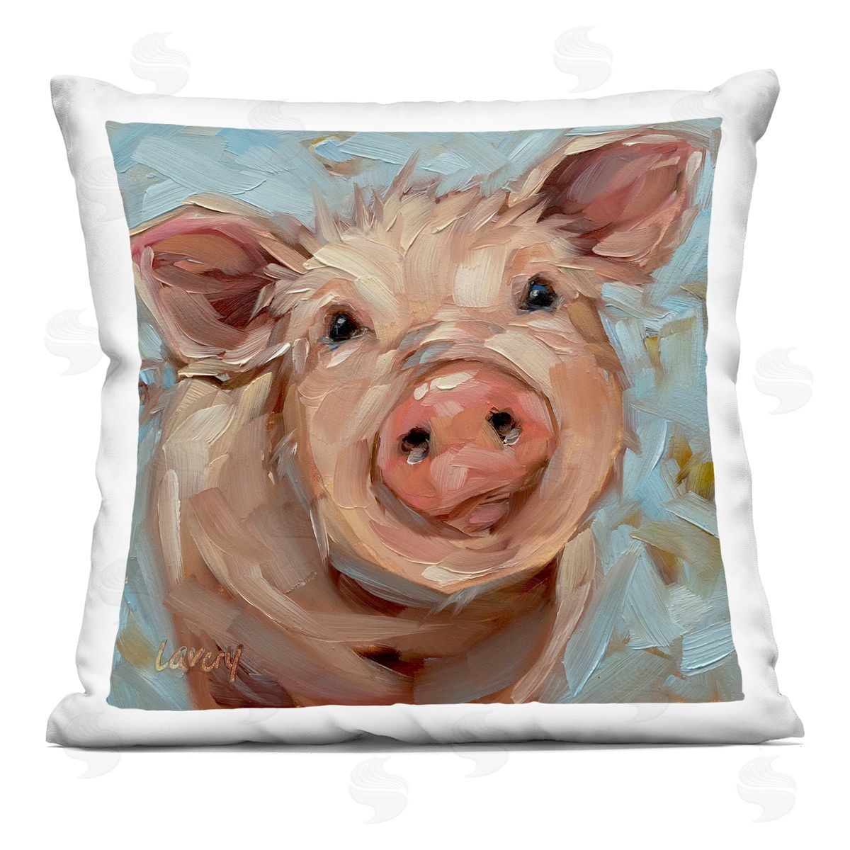 Happy Pig Gazing Animal Decorative Printed Pillow, Home Decor by Andrea Lavery