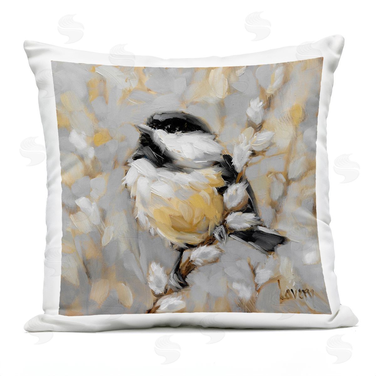 Bird Perched Pussy Willow Outdoor Printed Pillow, Home Decor by Andrea Lavery