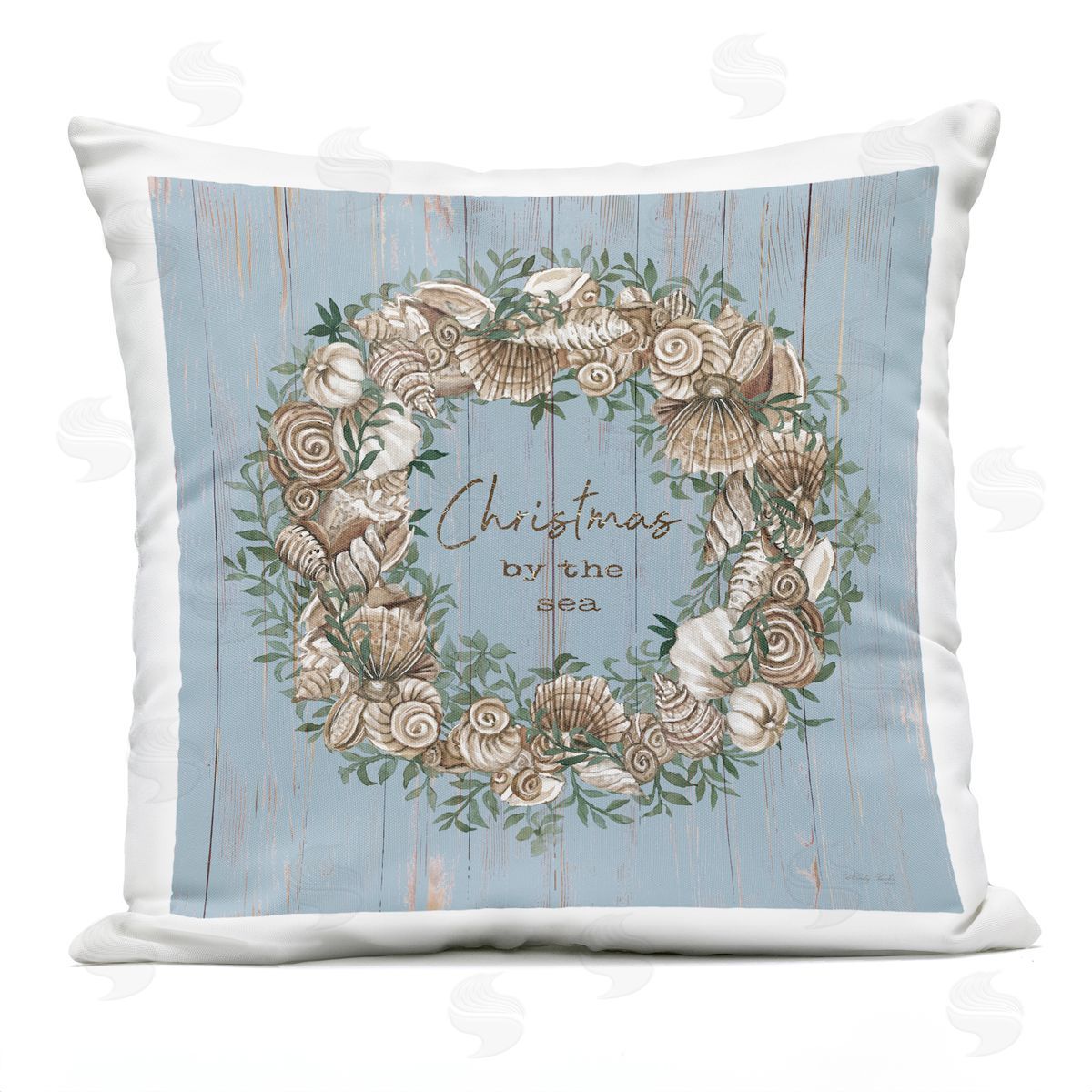 Christmas By The Sea Wreath Outdoor Printed Pillow, Home Decor by Cindy Jacobs
