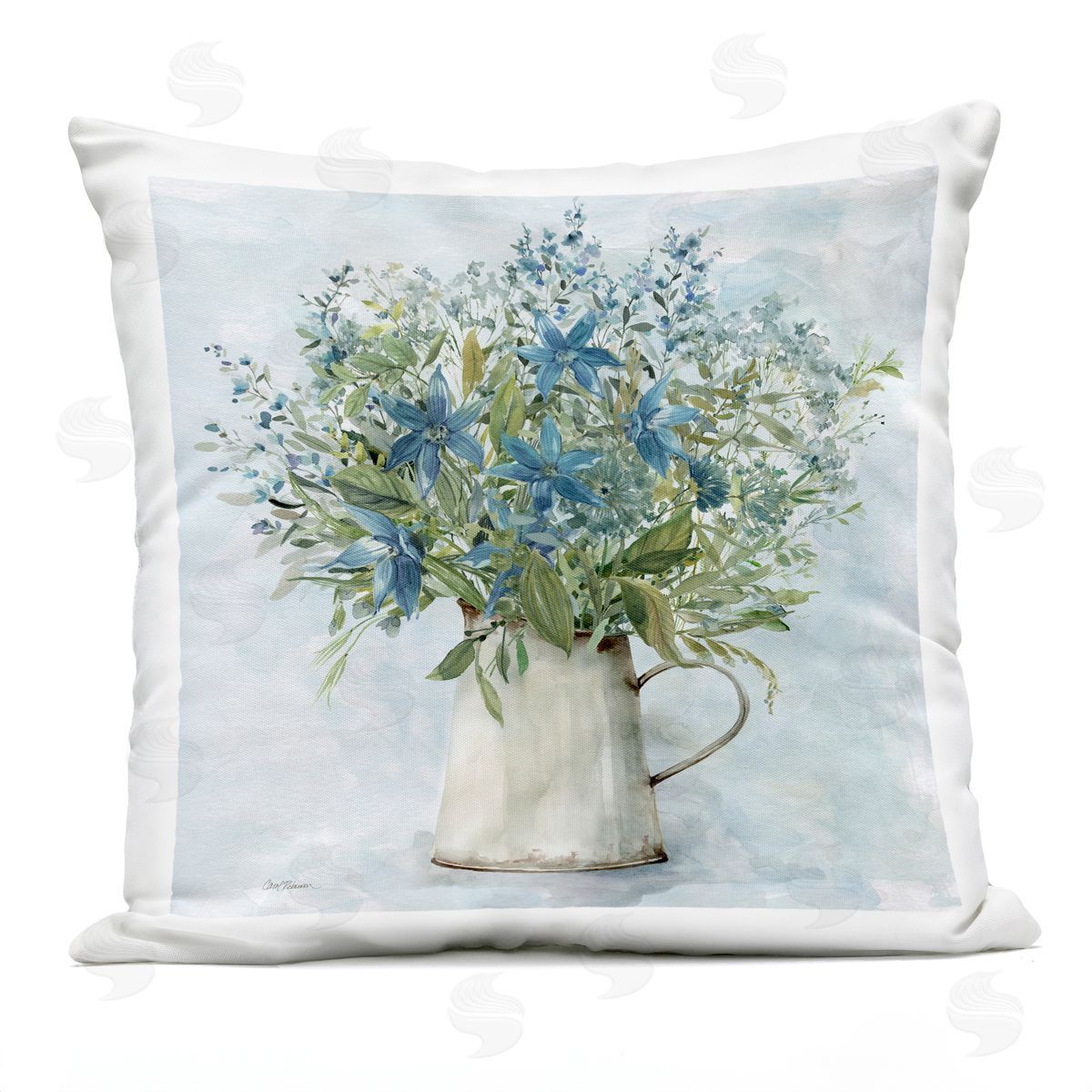 Floral Milk Tin Bouquet Outdoor Printed Pillow, Home Decor by Carol Robinson