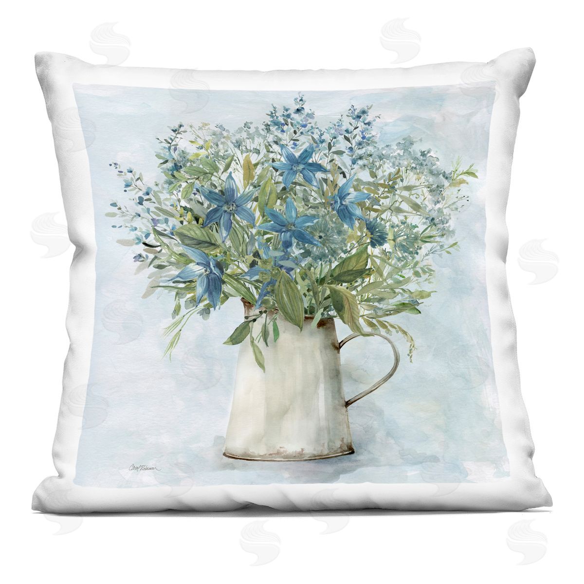 Floral Milk Tin Bouquet Decorative Printed Pillow, Home Decor by Carol Robinson