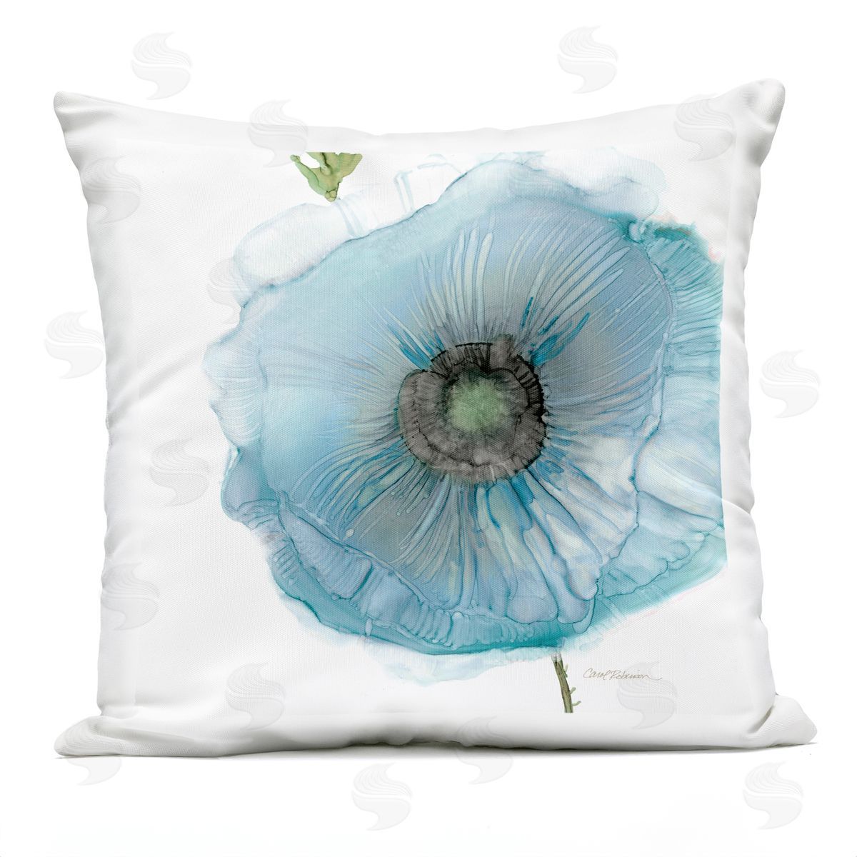 Modern Blue Poppy Petals Outdoor Printed Pillow, Home Decor by Carol Robinson