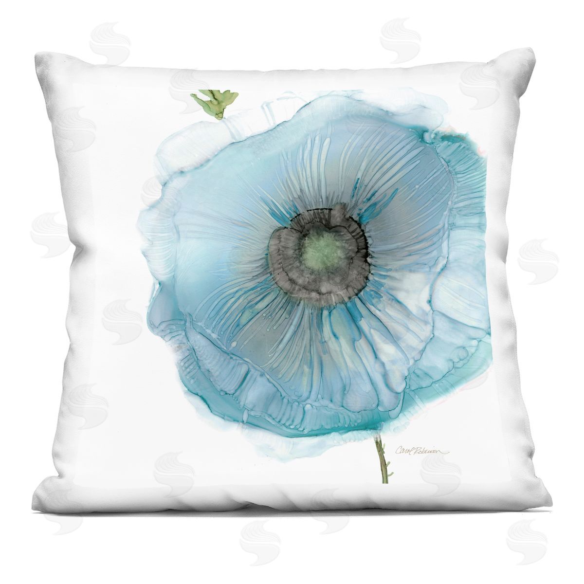 Modern Blue Poppy Petals Decorative Printed Pillow, Home Decor by Carol Robinson