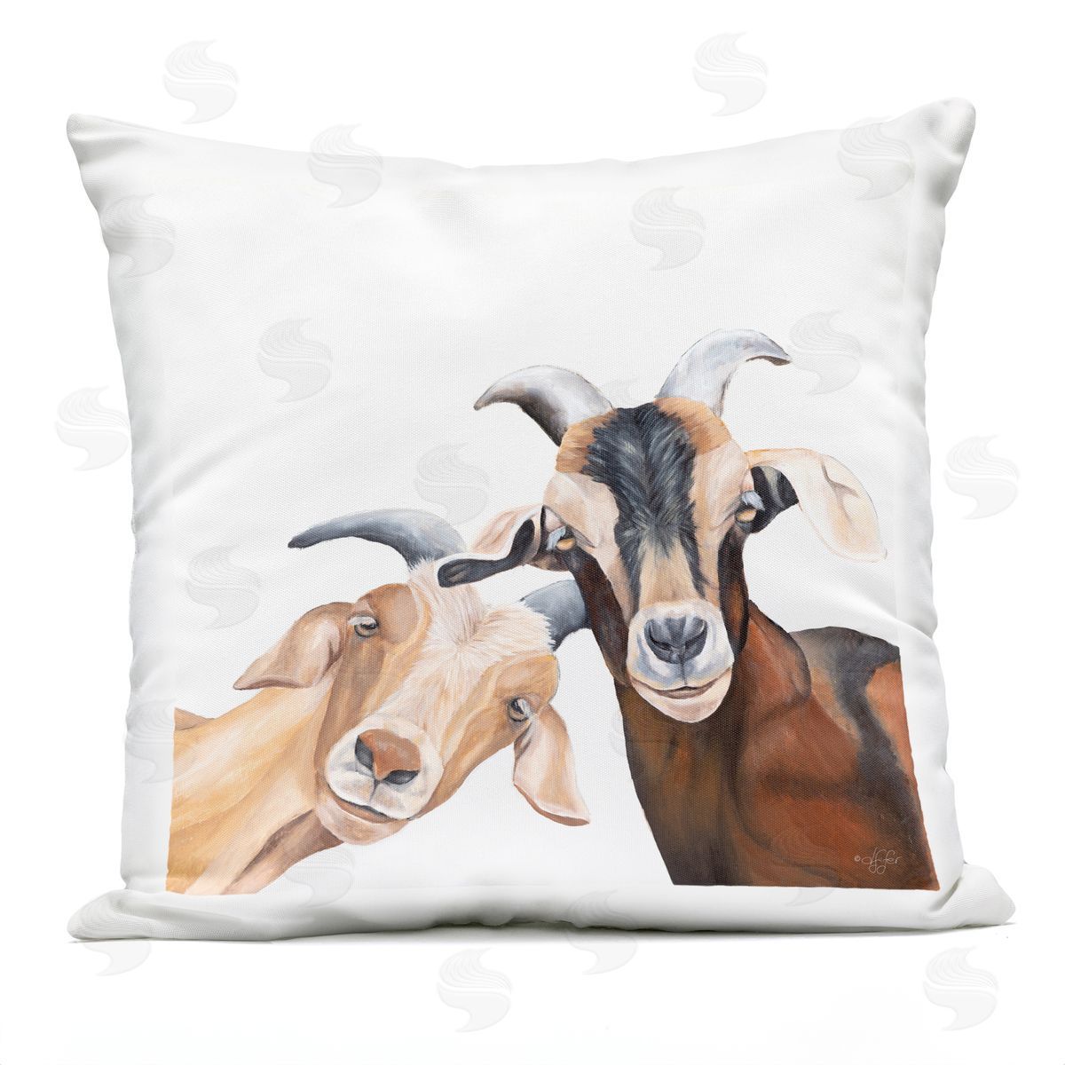 Happy Farm Goat Pair Outdoor Printed Pillow, Home Decor by Diane Fifer
