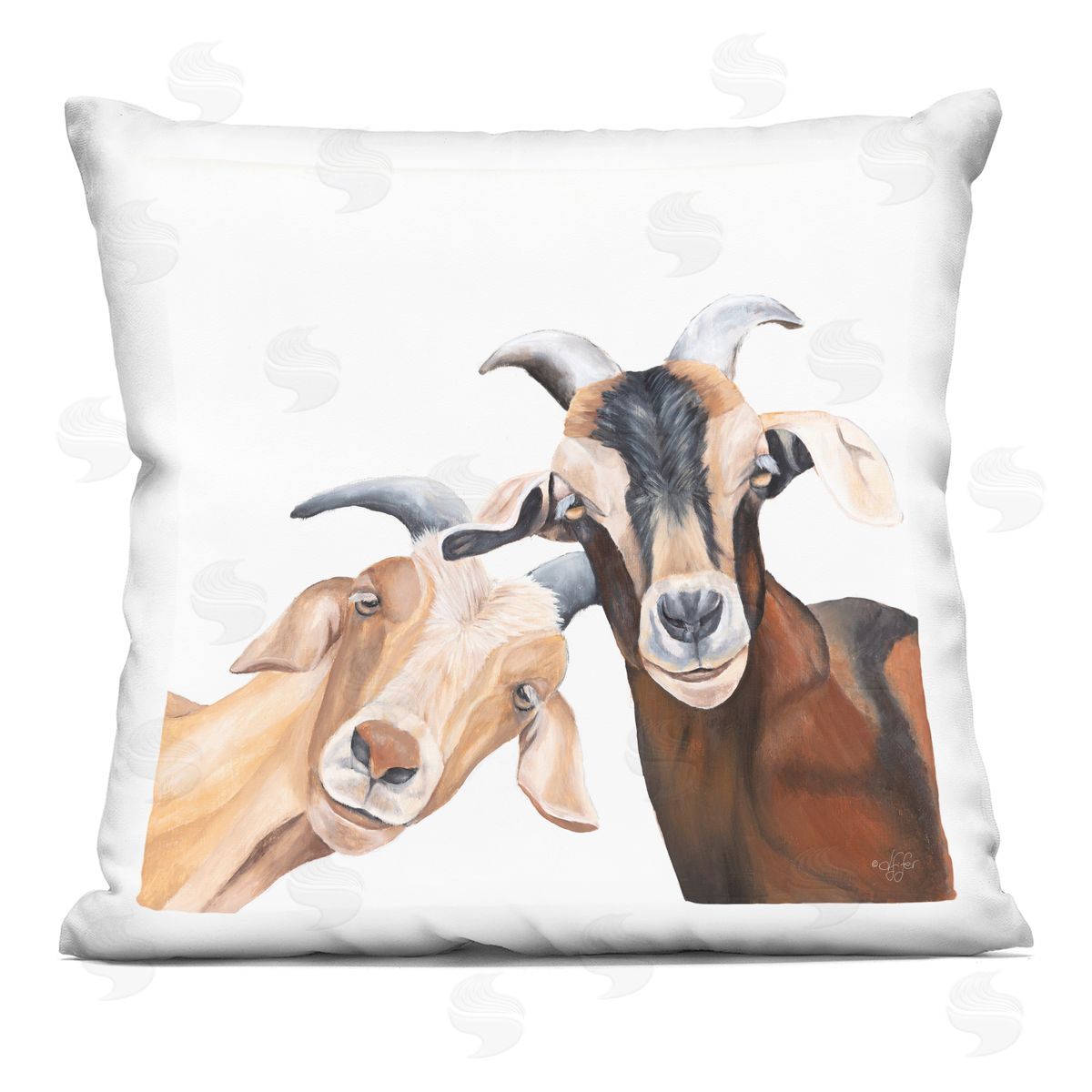 Happy Farm Goat Pair Decorative Printed Pillow, Home Decor by Diane Fifer