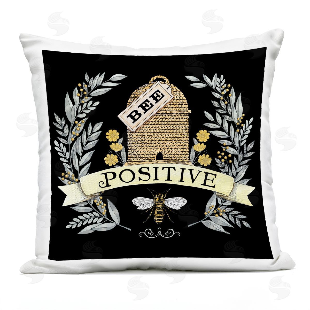 Bee Positive Botanical Hive Outdoor Printed Pillow, Home Decor by Deb Strain