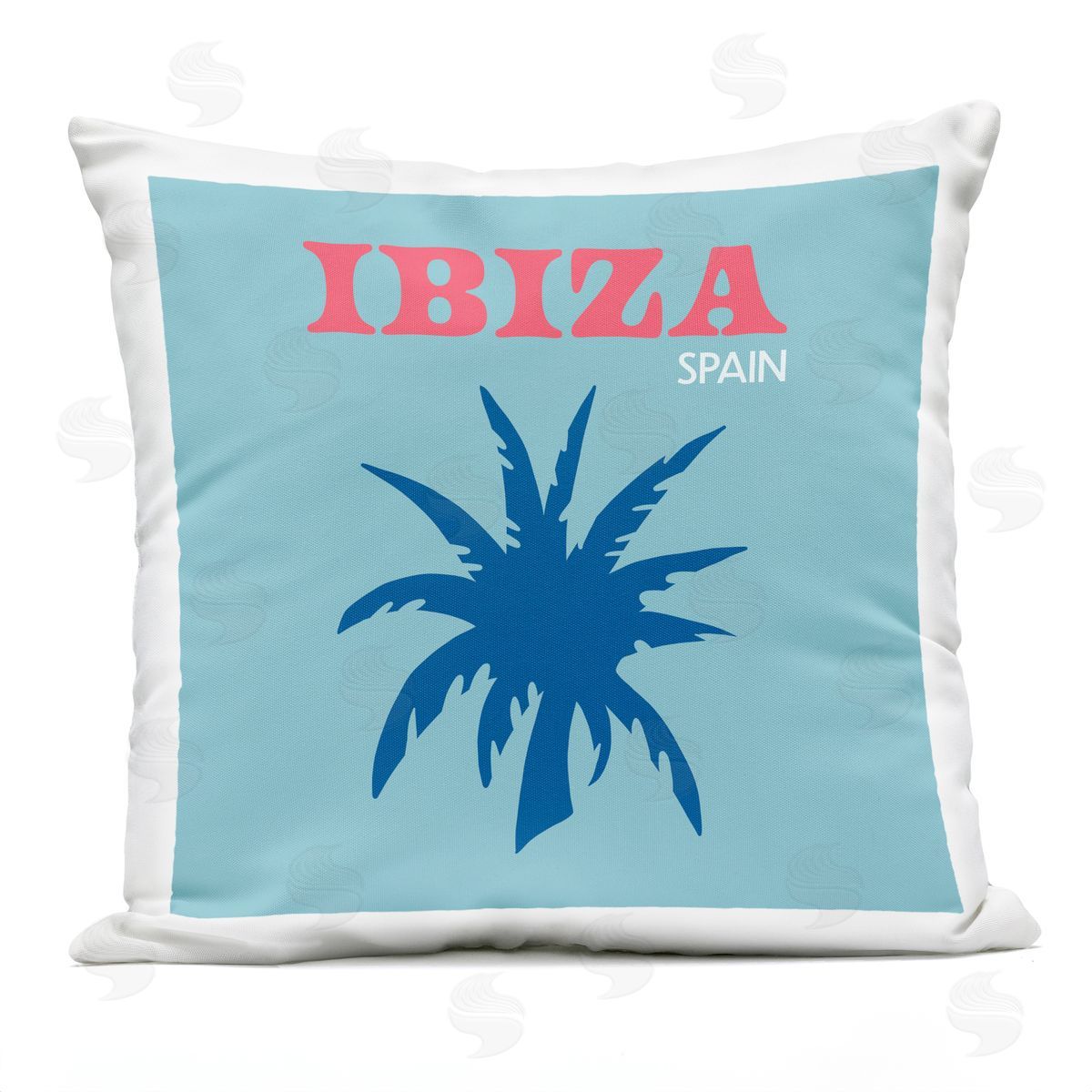 Ibiza Spain Blue Palm Outdoor Printed Pillow, Home Decor by The Saturday Evening Post