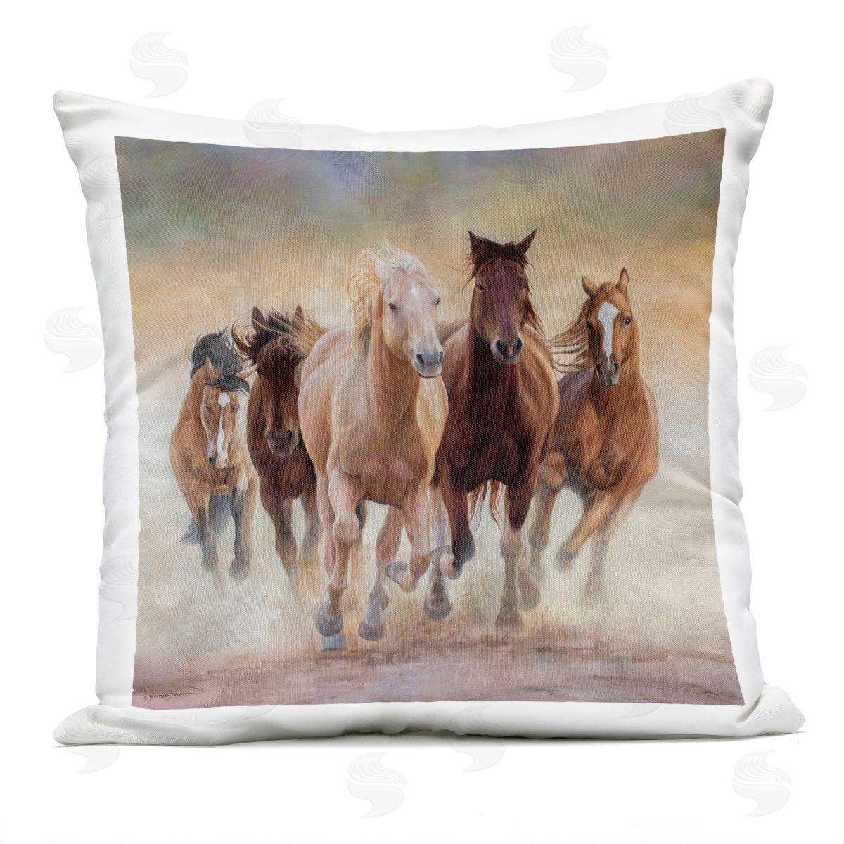 Galloping Horses Herd Nature Outdoor Printed Pillow, Home Decor by James Corwin