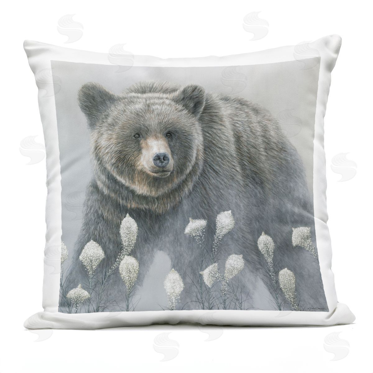 Wild Bear Nature Meadow Outdoor Printed Pillow, Home Decor by James Corwin