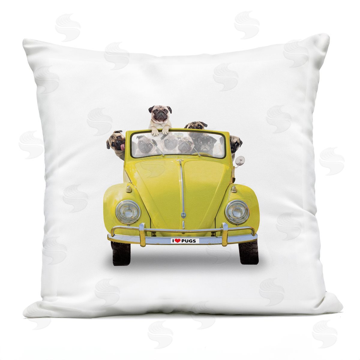 I Love Pugs Antique Car Outdoor Printed Pillow, Home Decor by John Hovenstine
