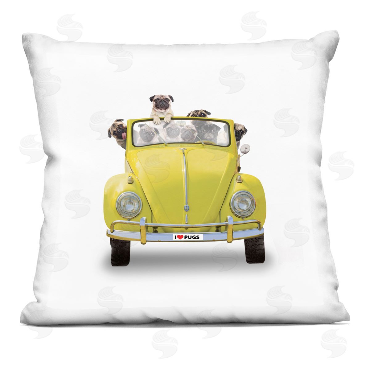 I Love Pugs Antique Car Decorative Printed Pillow, Home Decor by John Hovenstine