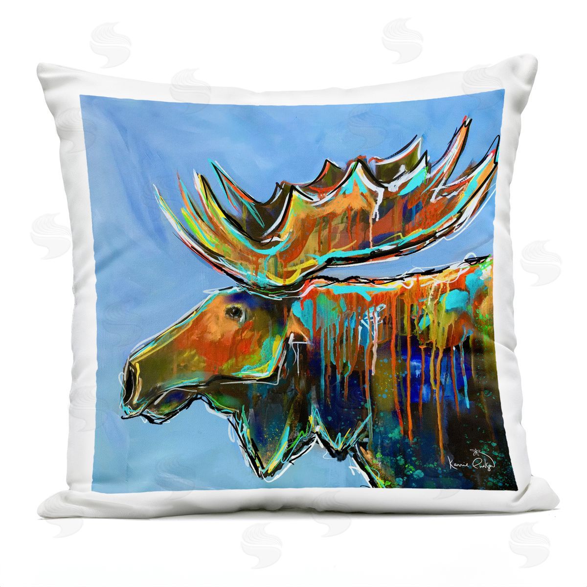 Urban Drip Bold Moose Outdoor Printed Pillow, Home Decor by Karrie Evenson