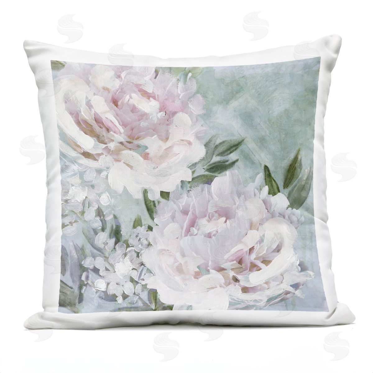 Pink Peony Flower Blooms Outdoor Printed Pillow, Home Decor by Nina Blue