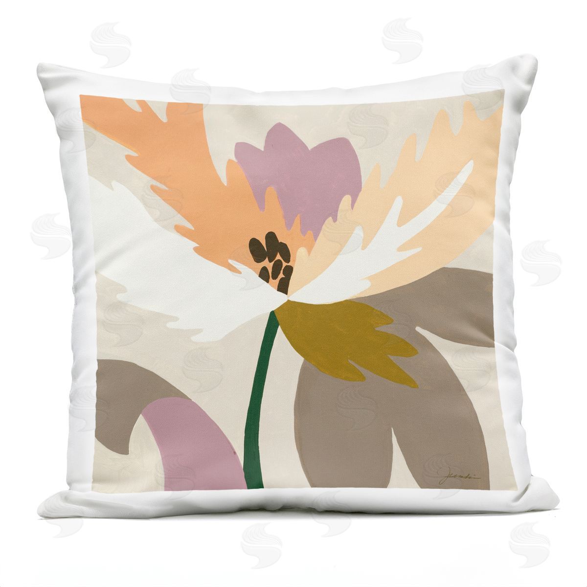 Modern Flower Shape Arrangement Outdoor Printed Pillow, Home Decor by Liz Jardine
