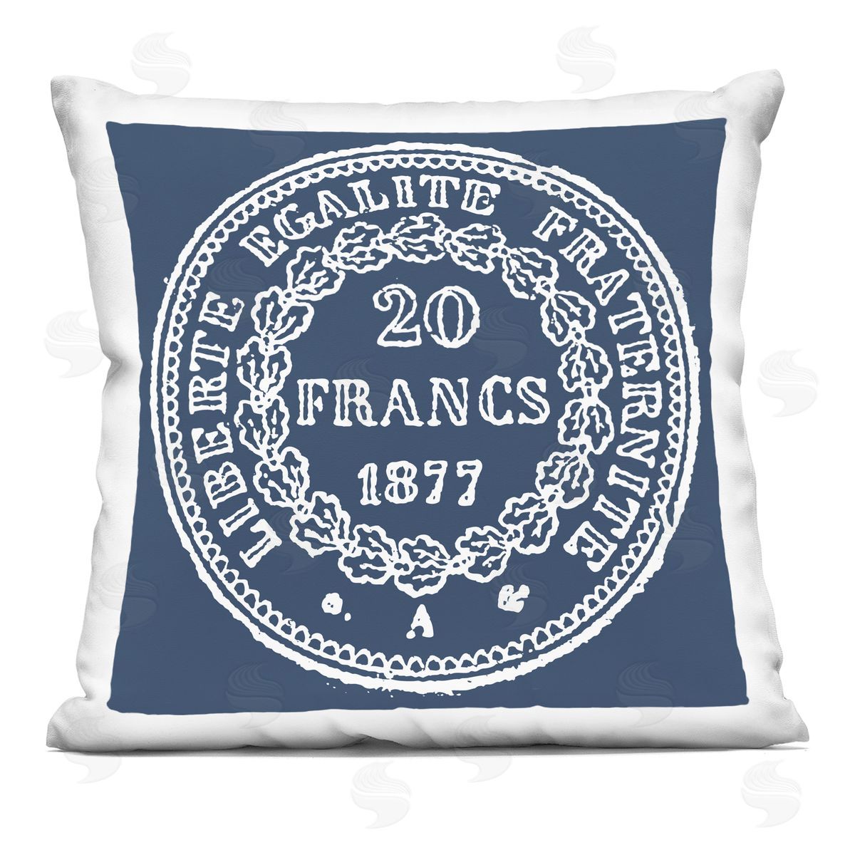 Blue Vintage Franc Coin Decorative Printed Pillow, Home Decor by Geoff Tygert