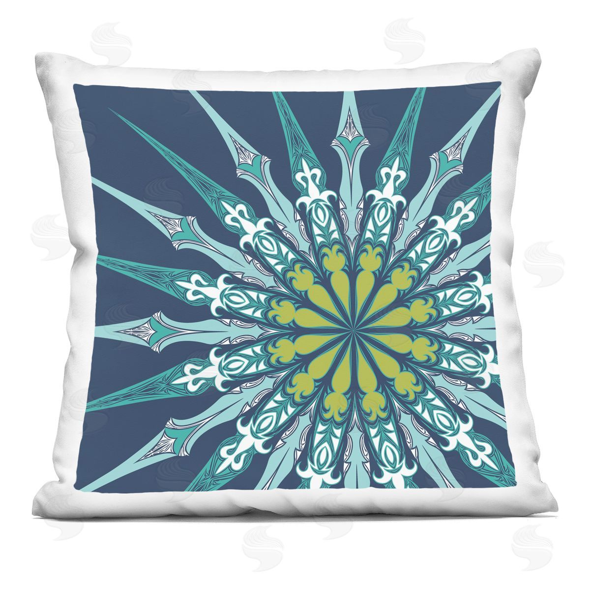 Modern Blue Medallion Shapes Decorative Printed Pillow, Home Decor by Geoff Tygert
