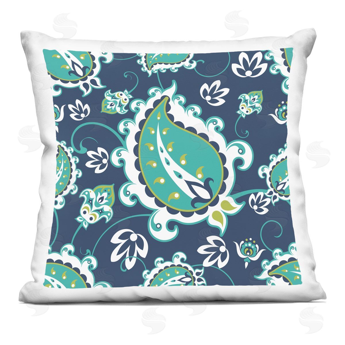 Green Floral Paisley Pattern Decorative Printed Pillow, Home Decor by Geoff Tygert