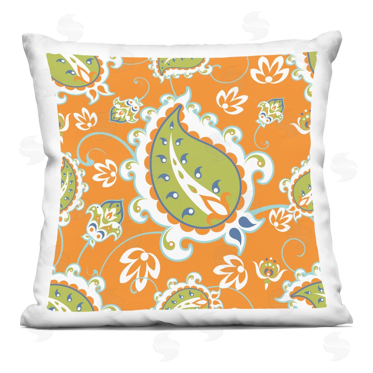 Orange Green Paisley Shapes Decorative Printed Pillow, Home Decor by Geoff Tygert