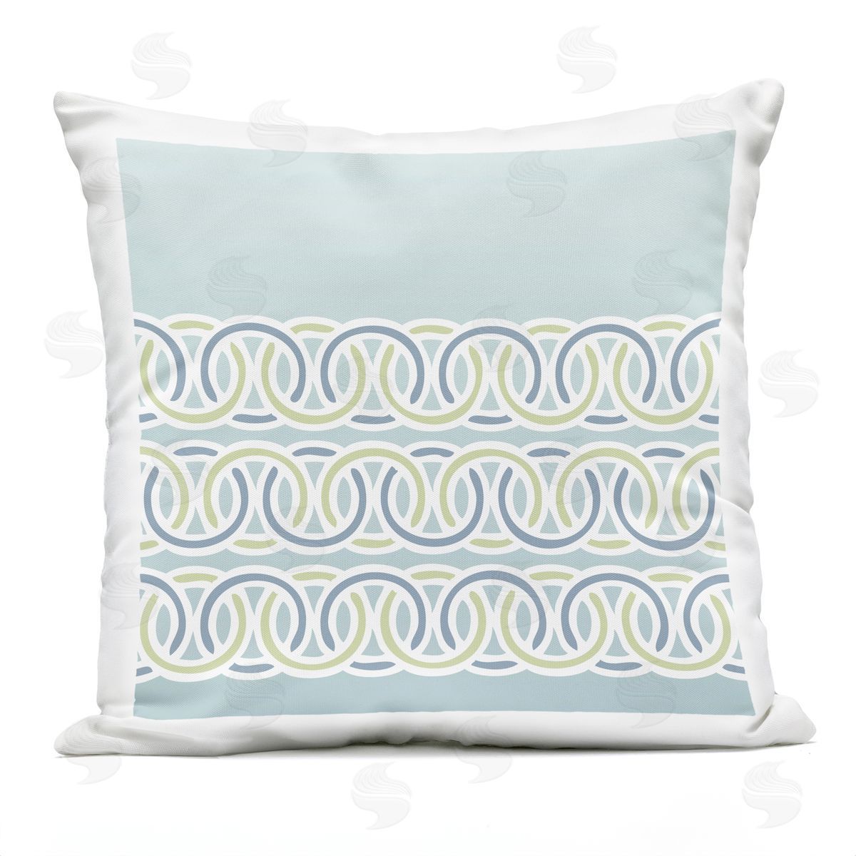 Blue Linked Loops Pattern Outdoor Printed Pillow, Home Decor by Geoff Tygert