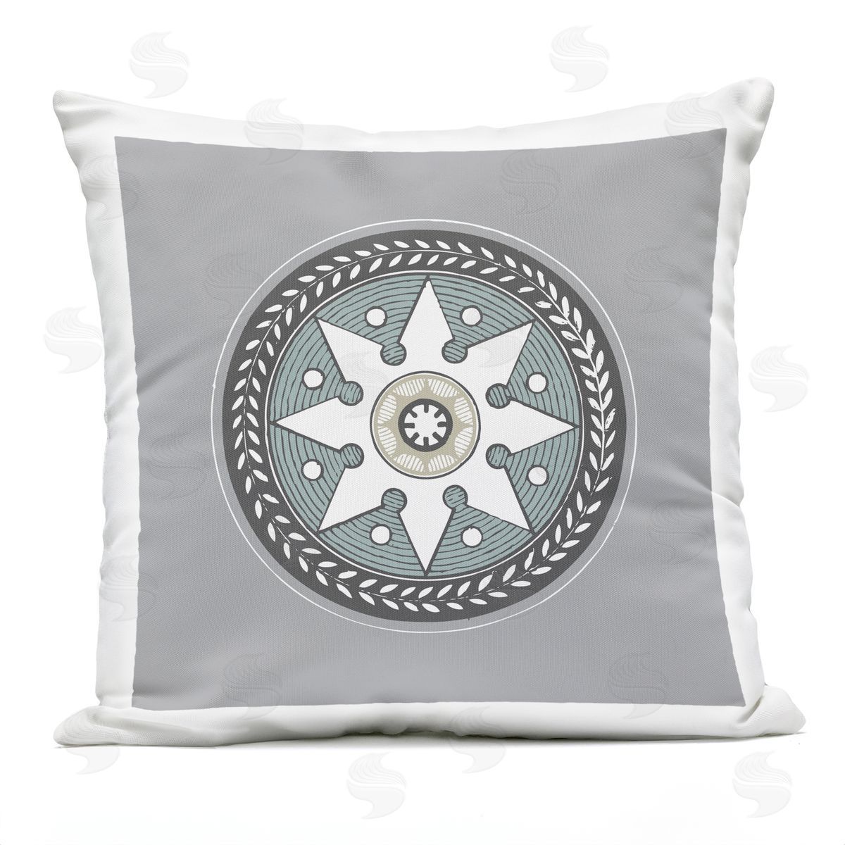 Grey Medallion Shape Composition Outdoor Printed Pillow, Home Decor by Geoff Tygert