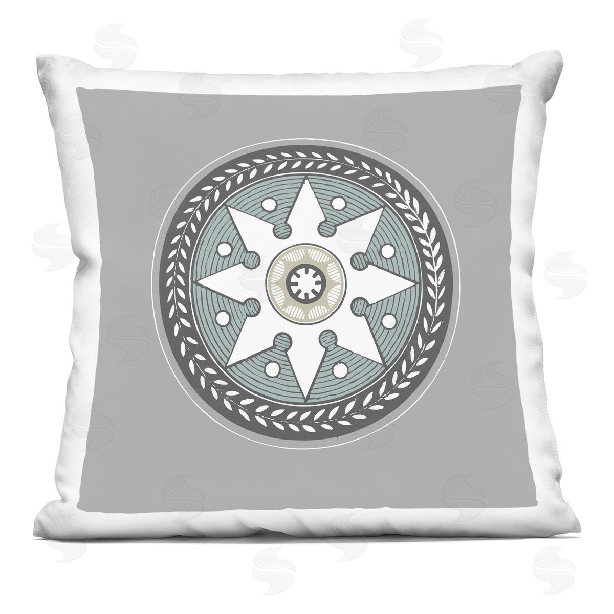 Grey Medallion Shape Composition Decorative Printed Pillow, Home Decor by Geoff Tygert