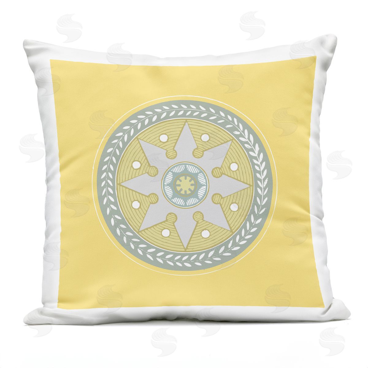 Yellow Medallion Shape Pattern Outdoor Printed Pillow, Home Decor by Geoff Tygert