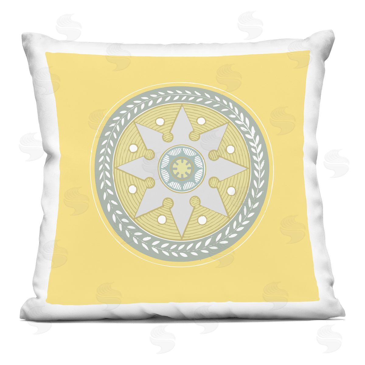 Yellow Medallion Shape Pattern Decorative Printed Pillow, Home Decor by Geoff Tygert