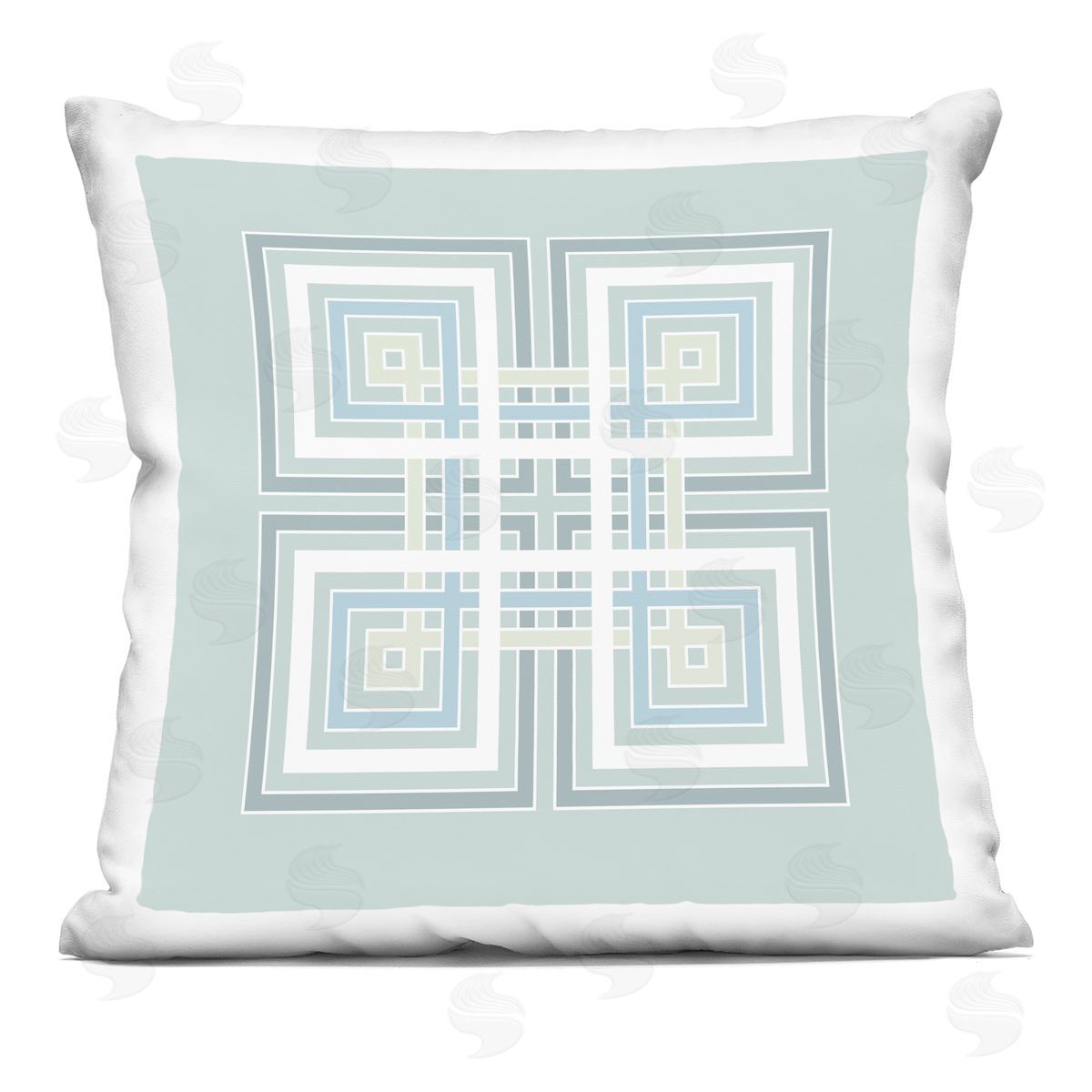 Turquoise Greek Key Shapes Decorative Printed Pillow, Home Decor by Geoff Tygert