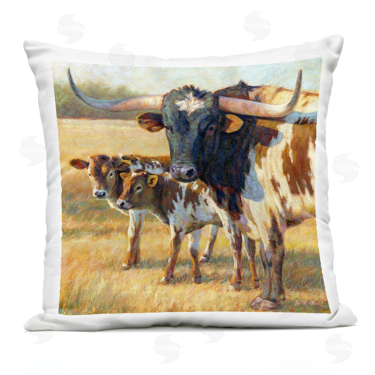 Cattle Family Rural Farmland Outdoor Printed Pillow, Home Decor by Rita Kirkman
