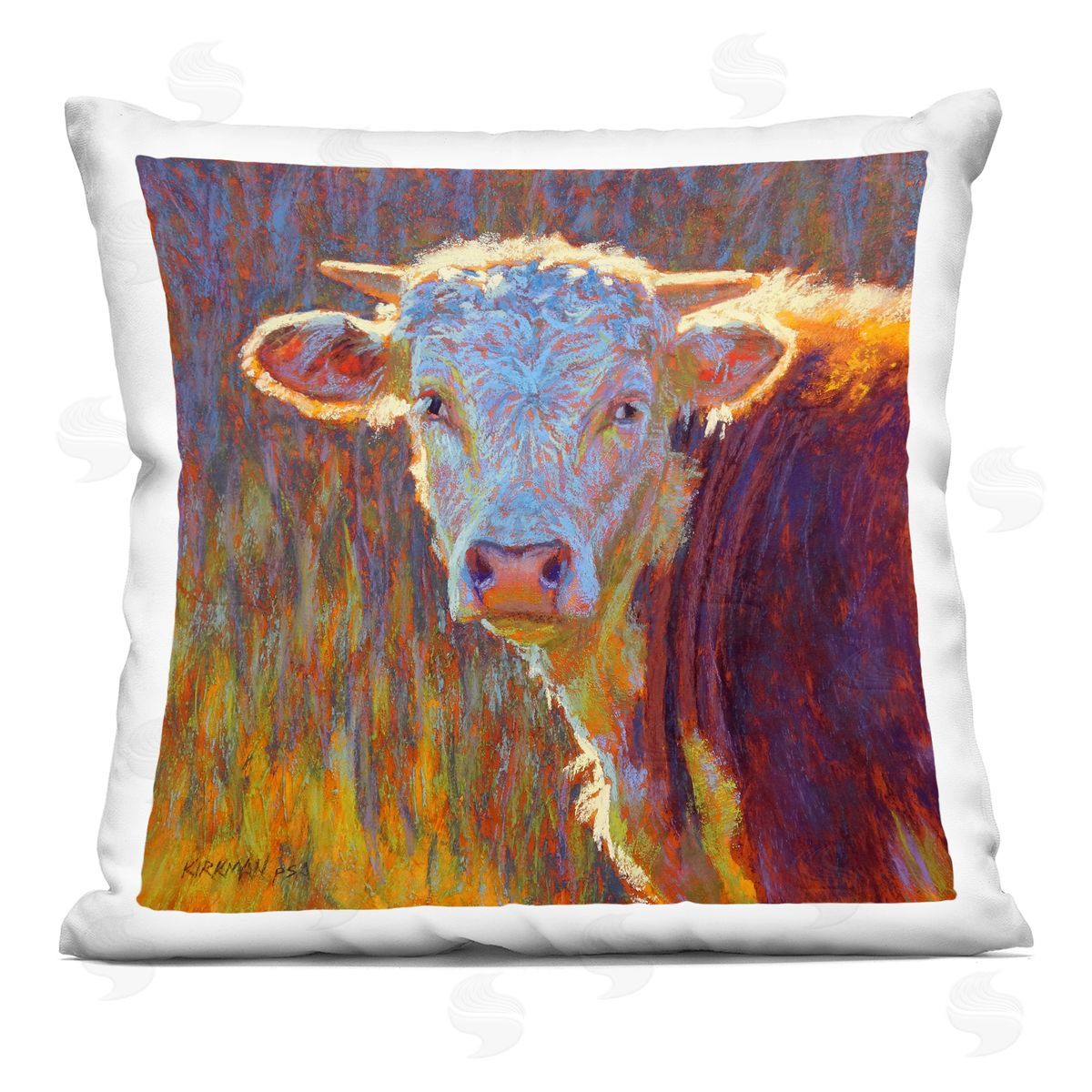 Vivid Cow Face Portrait Decorative Printed Pillow, Home Decor by Rita Kirkman