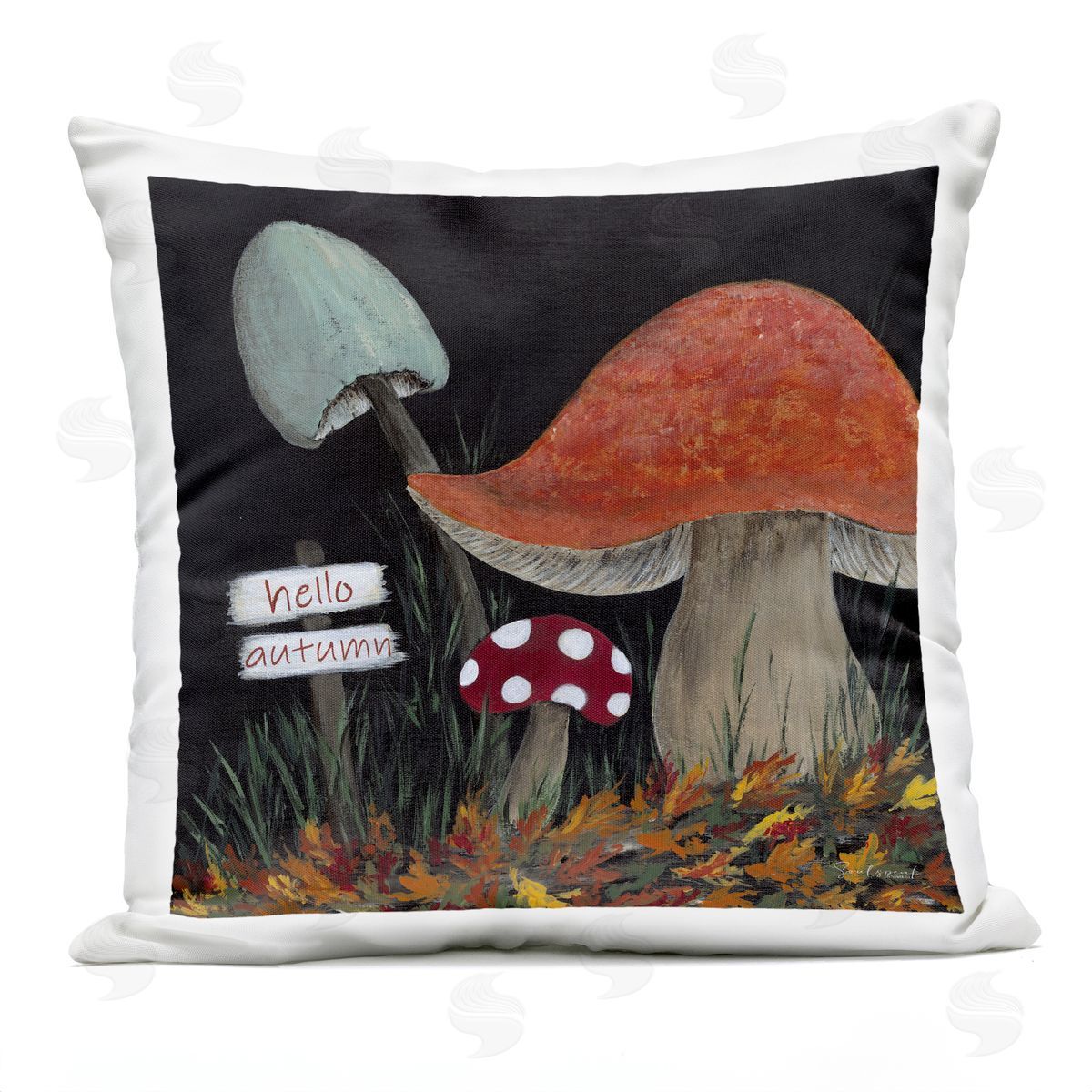 Hello Autumn Woodland Mushrooms Outdoor Printed Pillow, Home Decor by Soulspeak & Sawdust
