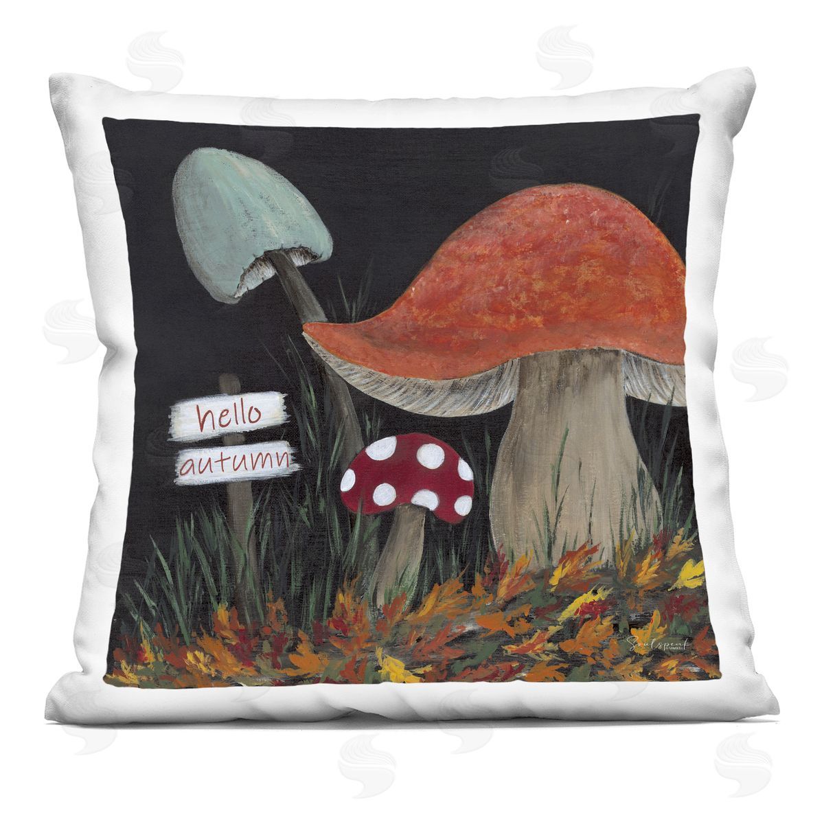 Hello Autumn Woodland Mushrooms Decorative Printed Pillow, Home Decor by Soulspeak & Sawdust