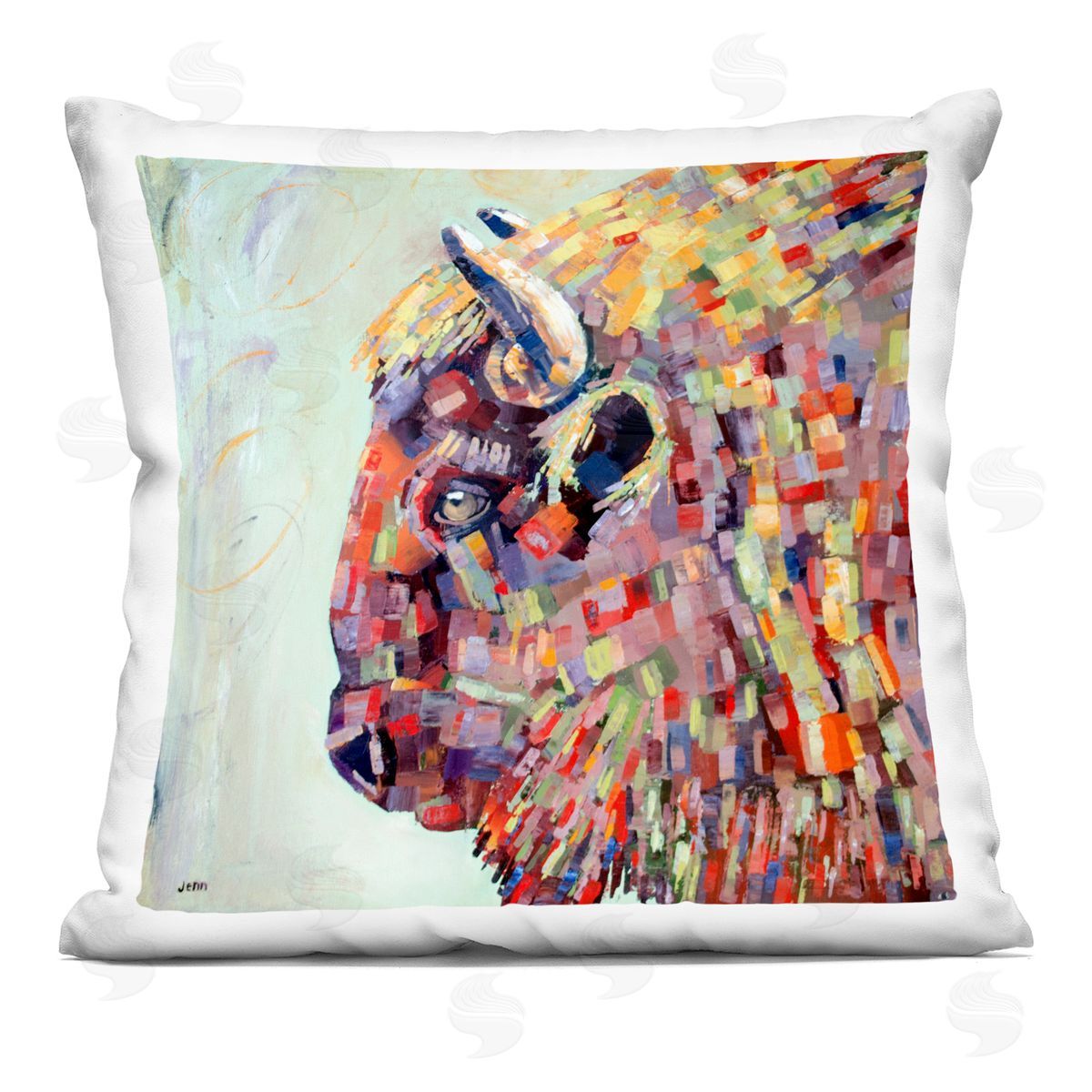 Modern Vivid Bison Shapes Decorative Printed Pillow, Home Decor by Jen Seeley