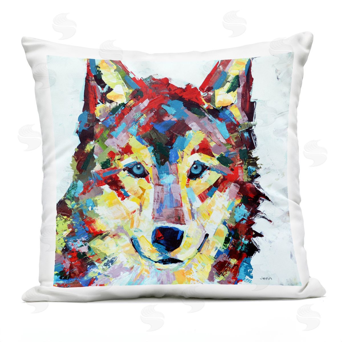 Urban Style Wolf Portrait Outdoor Printed Pillow, Home Decor by Jen Seeley