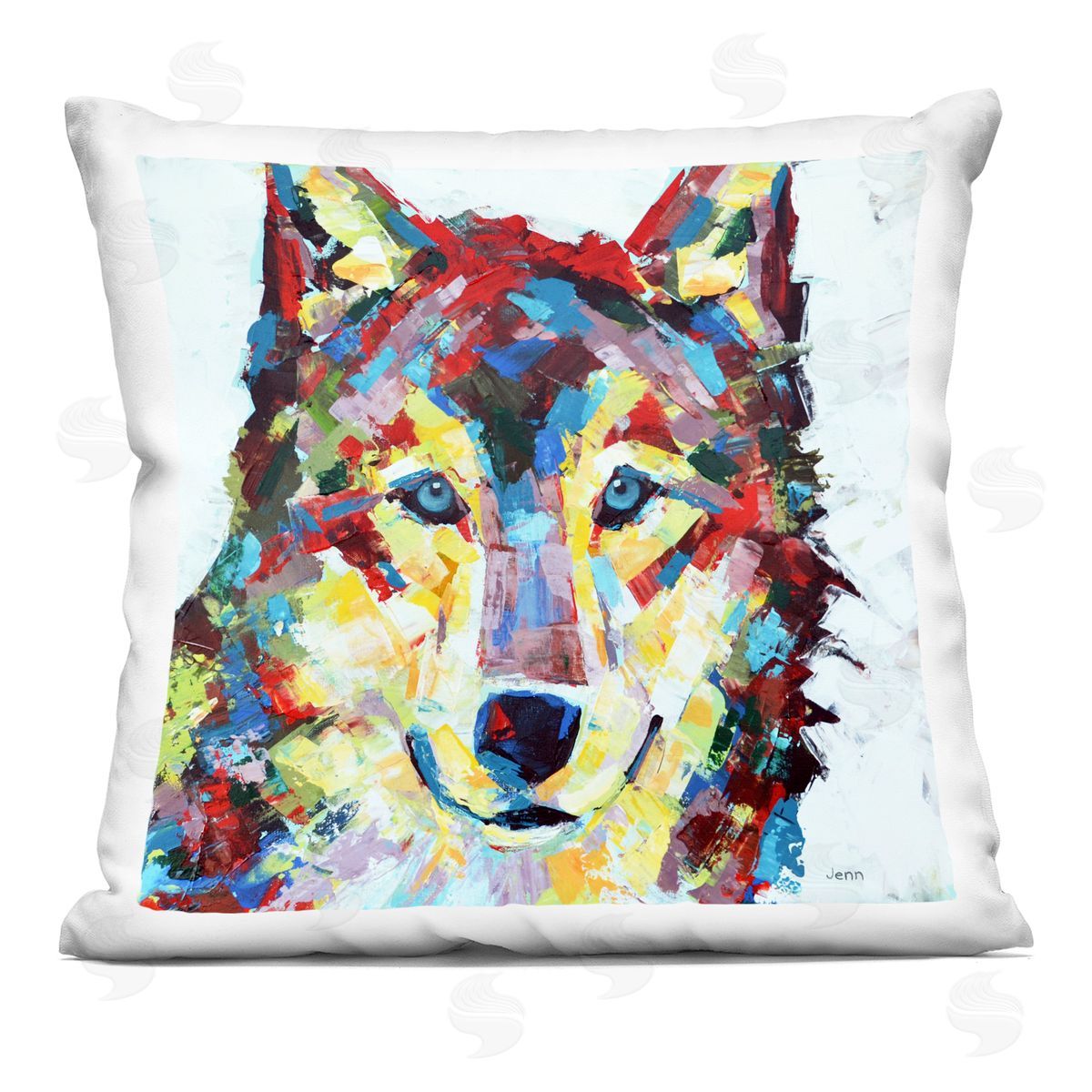 Urban Style Wolf Portrait Decorative Printed Pillow, Home Decor by Jen Seeley