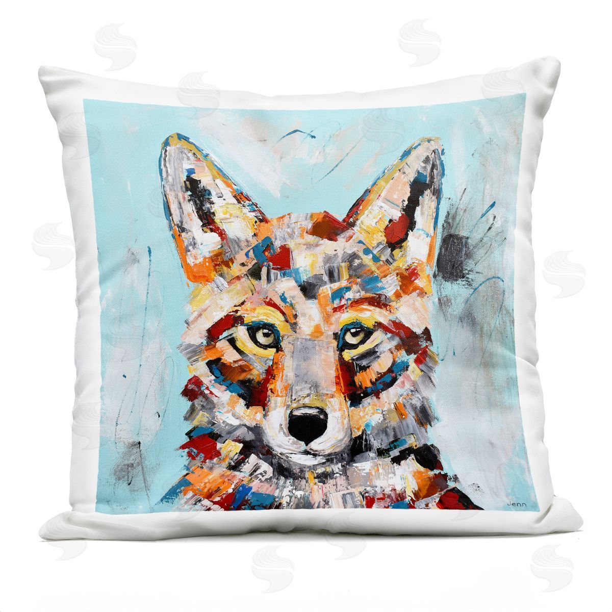 Bold Modern Coyote Portrait Outdoor Printed Pillow, Home Decor by Jen Seeley