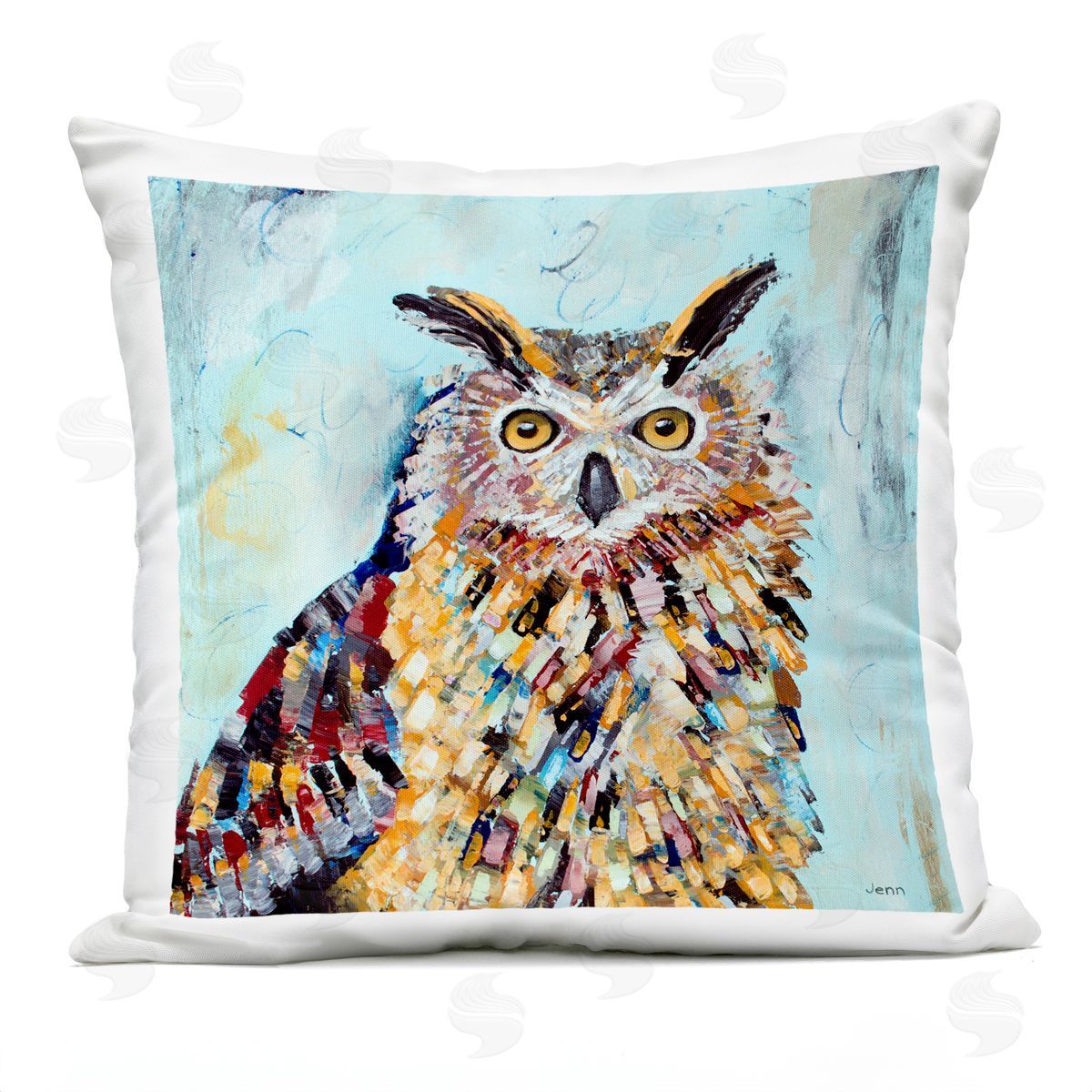 Owl Wildlife Vivid Shapes Outdoor Printed Pillow, Home Decor by Jen Seeley