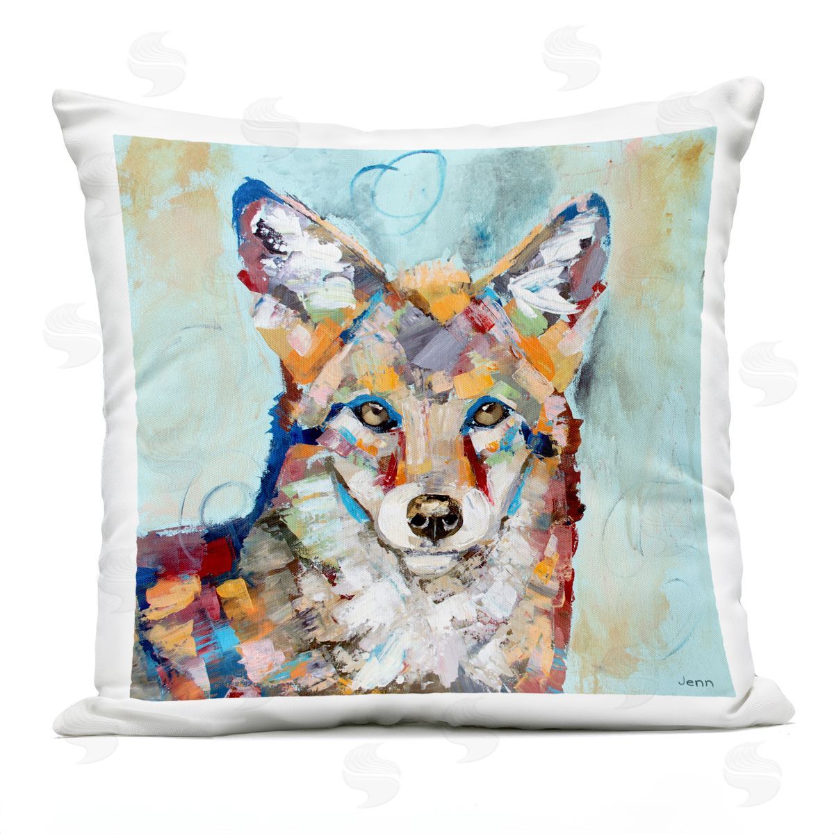 Kaleidoscopic Fox Animal Portrait Outdoor Printed Pillow, Home Decor by Jen Seeley