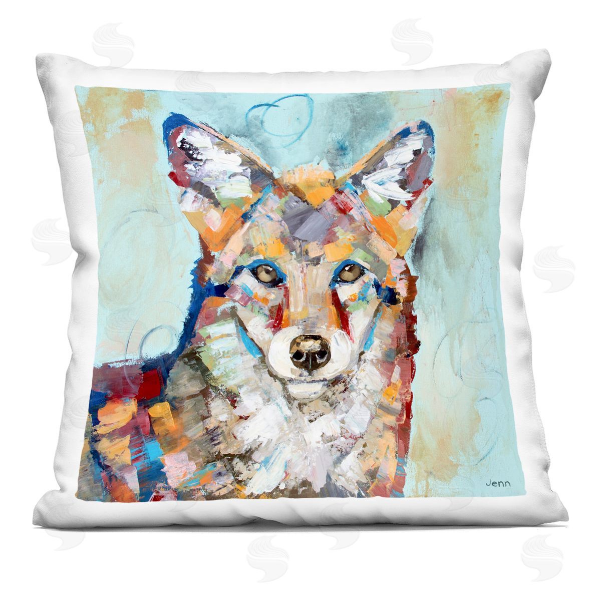 Kaleidoscopic Fox Animal Portrait Decorative Printed Pillow, Home Decor by Jen Seeley