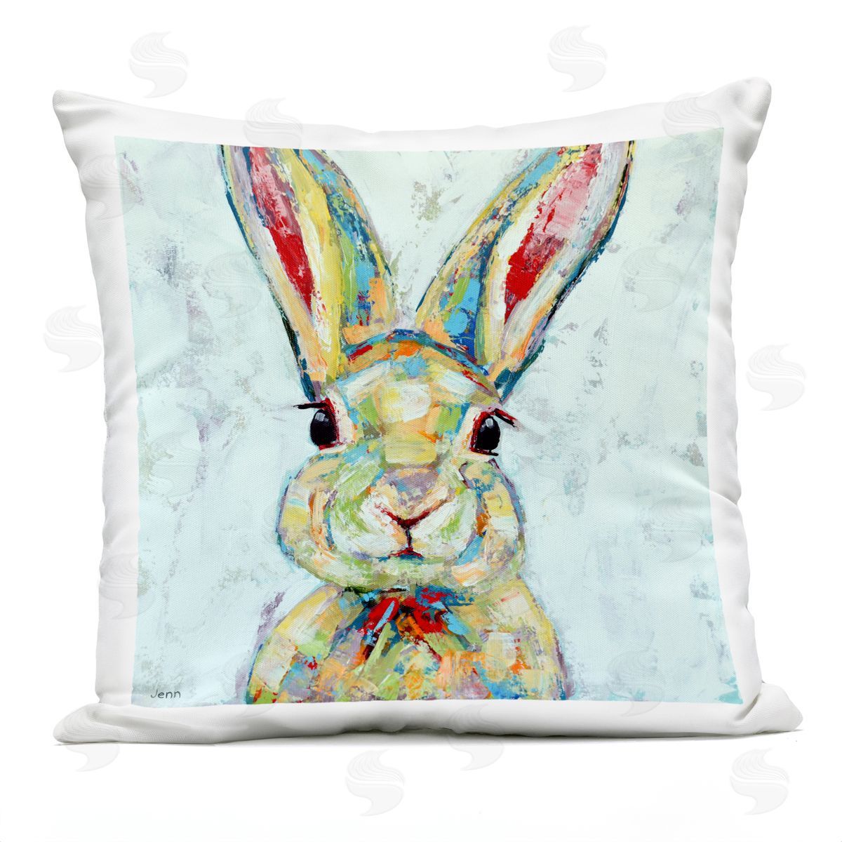 Bunny Rabbit Animal Portrait Outdoor Printed Pillow, Home Decor by Jen Seeley