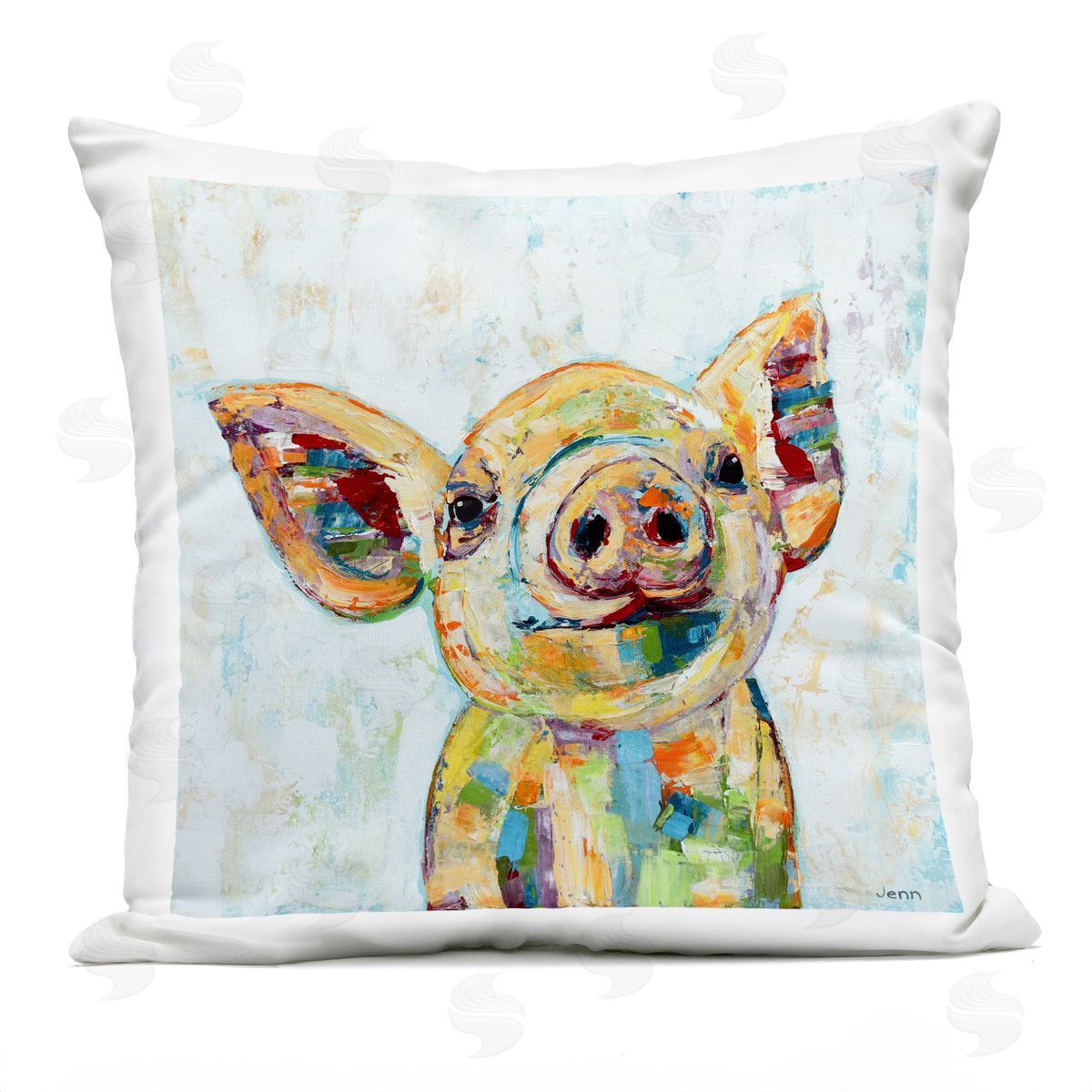 Country Pig Happy Smile Outdoor Printed Pillow, Home Decor by Jen Seeley