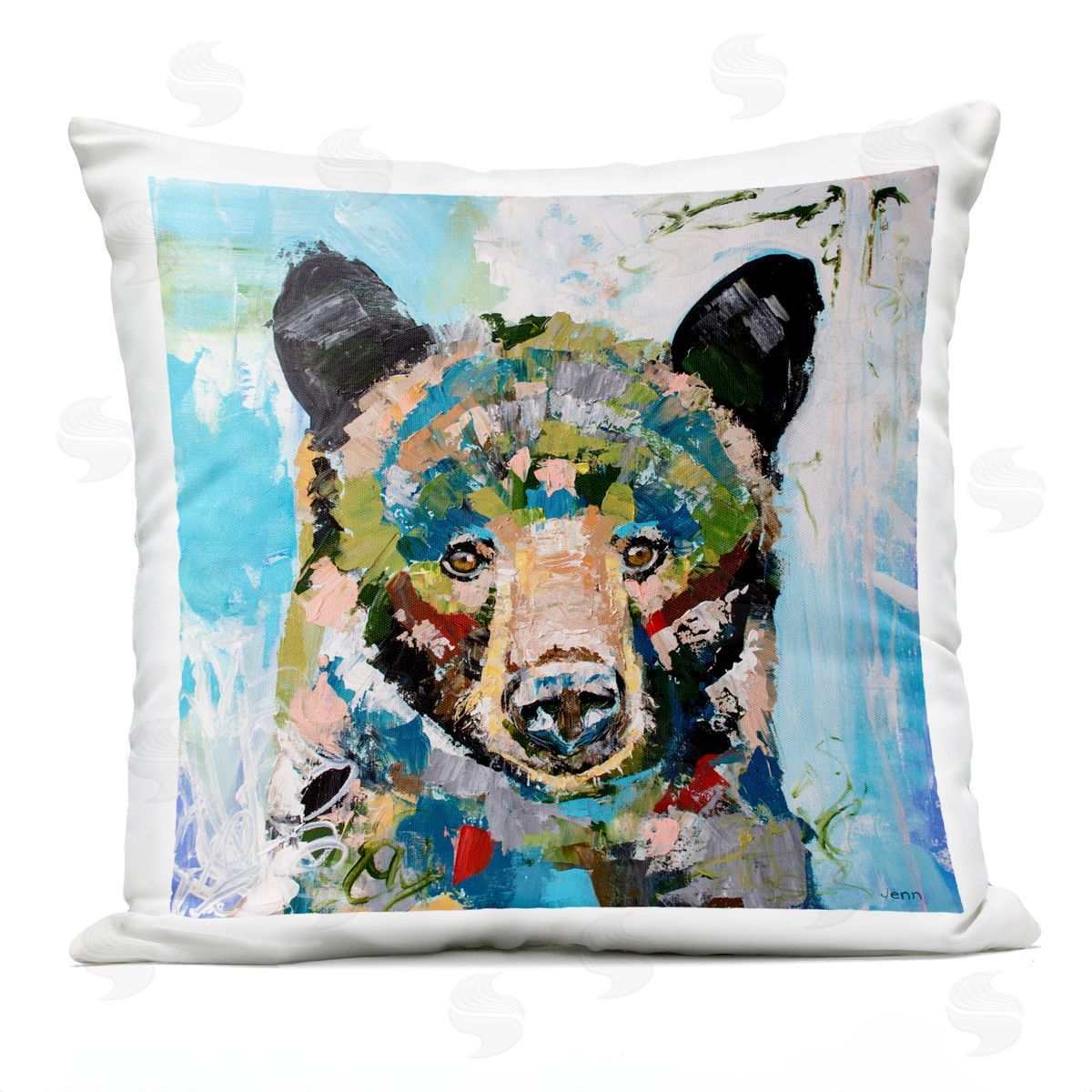 Woodland Bear Bold Collage Outdoor Printed Pillow, Home Decor by Jen Seeley