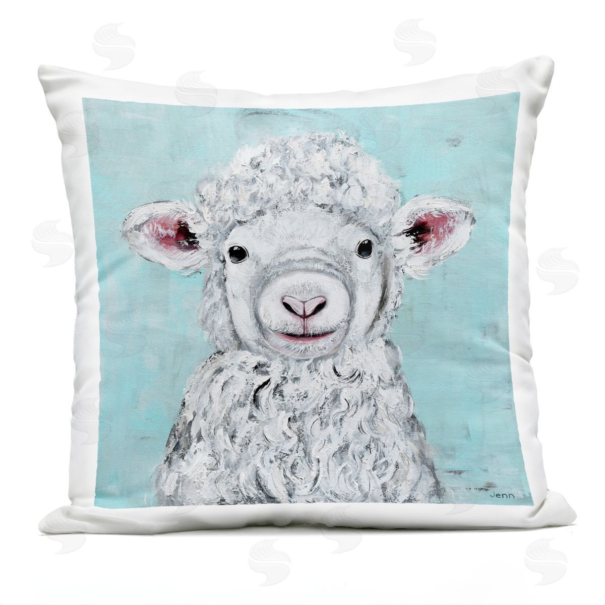 Smiling Baby Sheep Animal Outdoor Printed Pillow, Home Decor by Jen Seeley