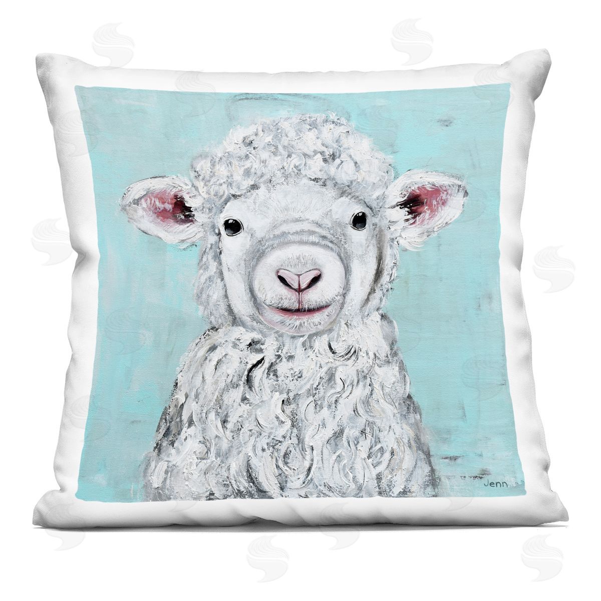 Smiling Baby Sheep Animal Decorative Printed Pillow, Home Decor by Jen Seeley