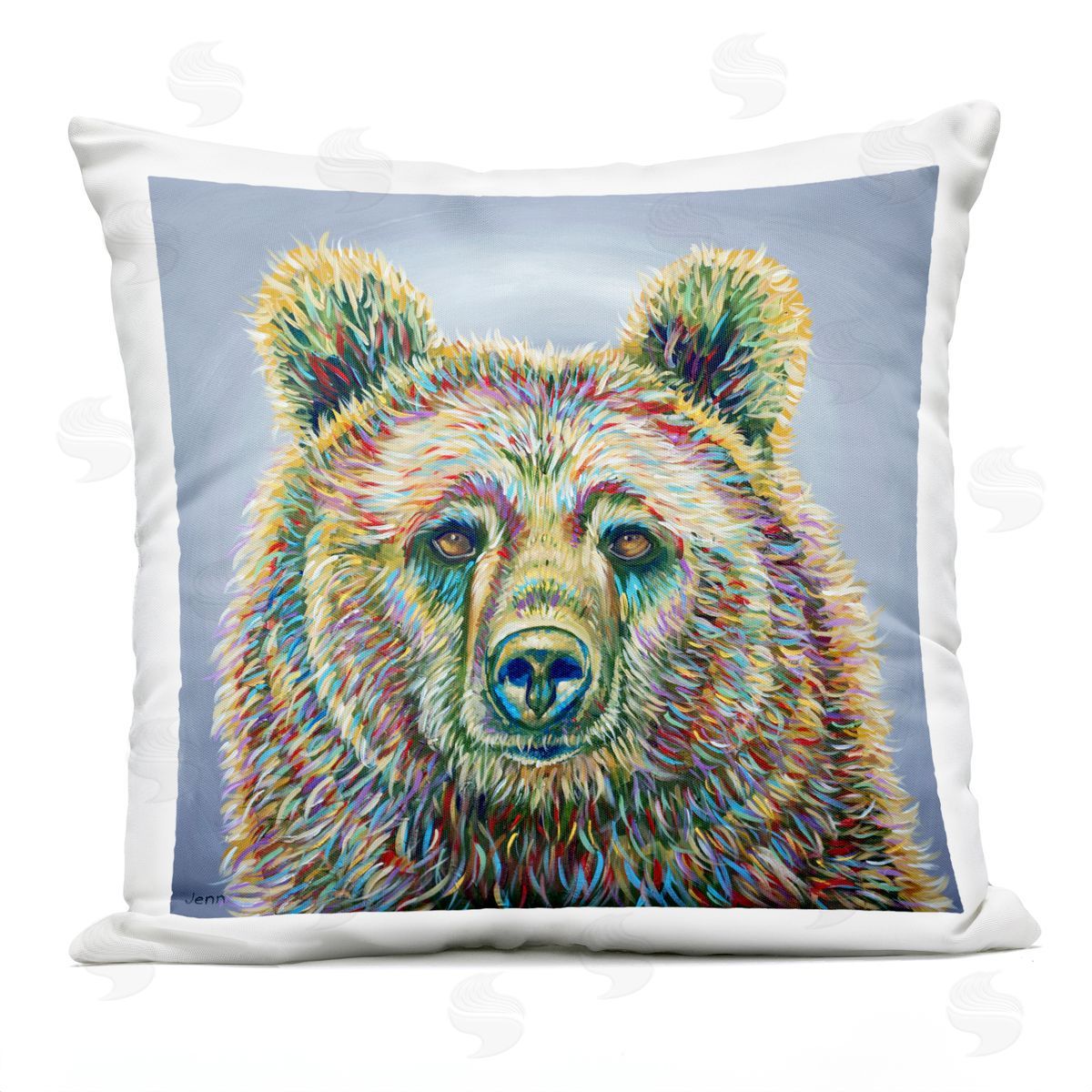 Vivid Brown Bear Wildlife Outdoor Printed Pillow, Home Decor by Jen Seeley