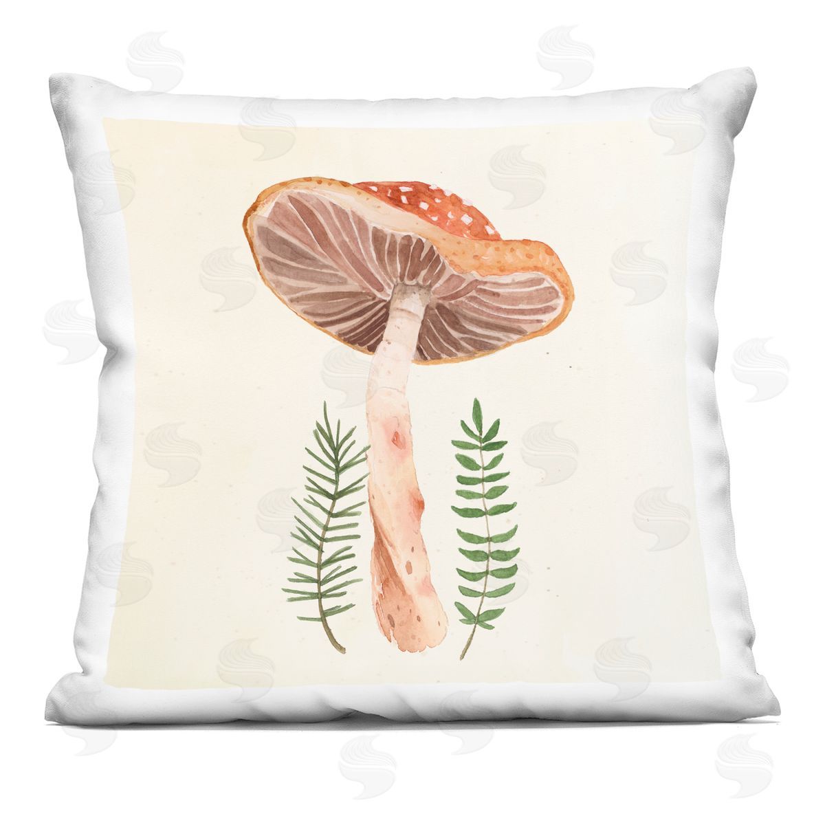 Cottage Mushroom Botanical Leaves Decorative Printed Pillow, Home Decor by Lucca Sheppard