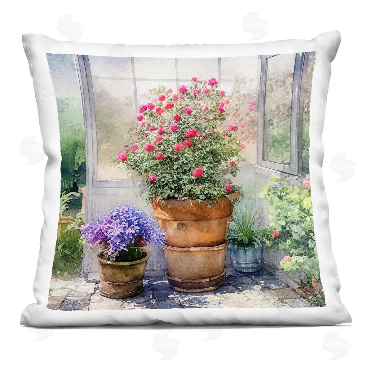 Sunlit Greenhouse Plant Garden Decorative Printed Pillow, Home Decor by Alpenglow Workshop