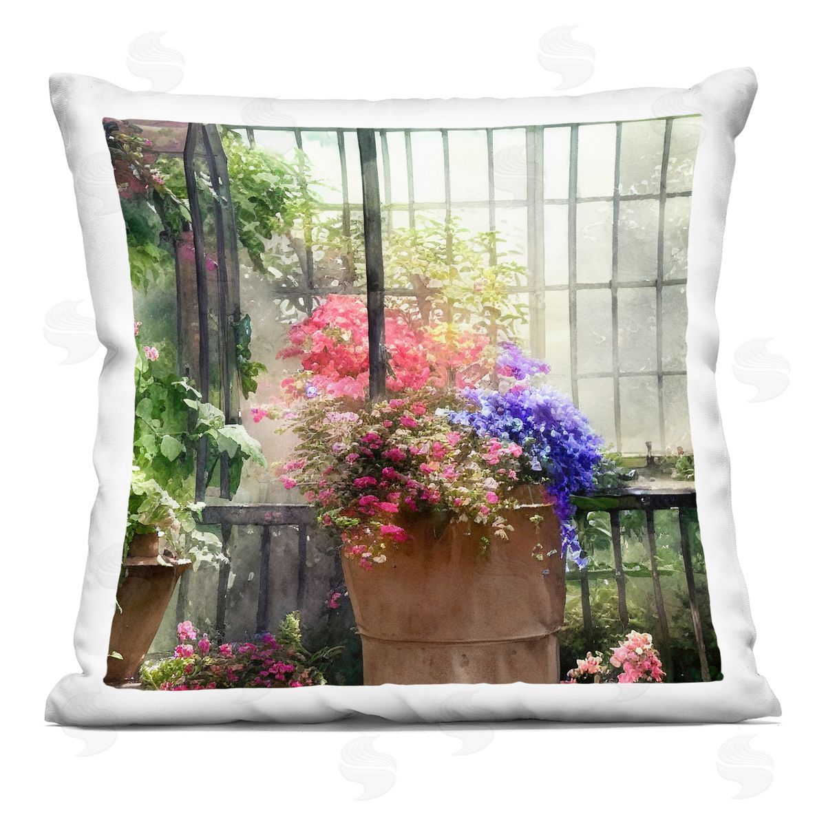 Pink Flower Garden Greenhouse Decorative Printed Pillow, Home Decor by Alpenglow Workshop
