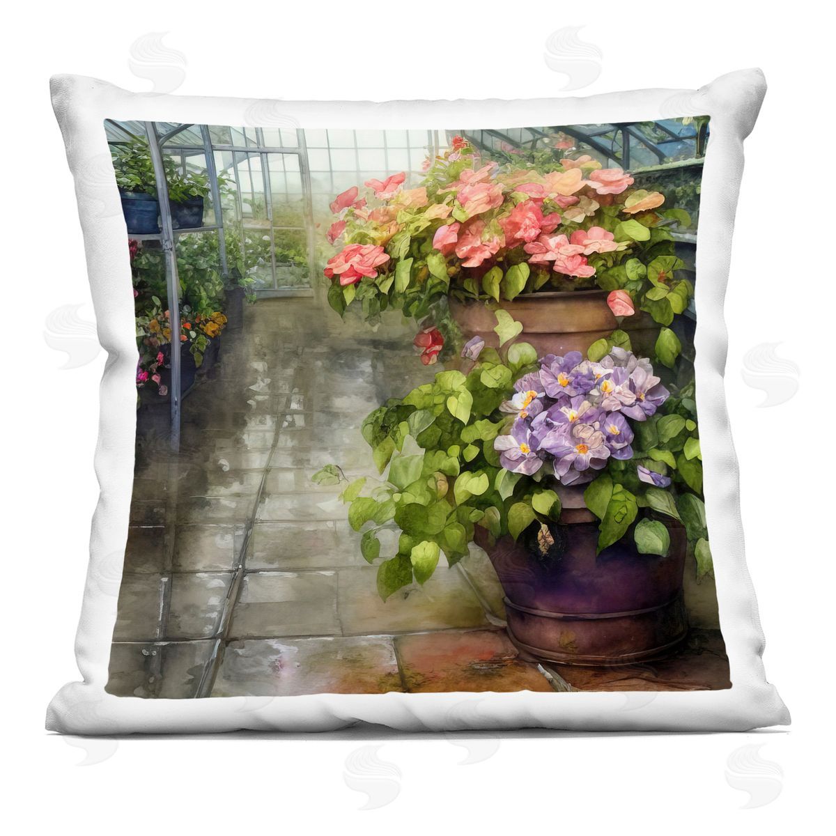 Geranium Garden Greenhouse Flowers Decorative Printed Pillow, Home Decor by Alpenglow Workshop