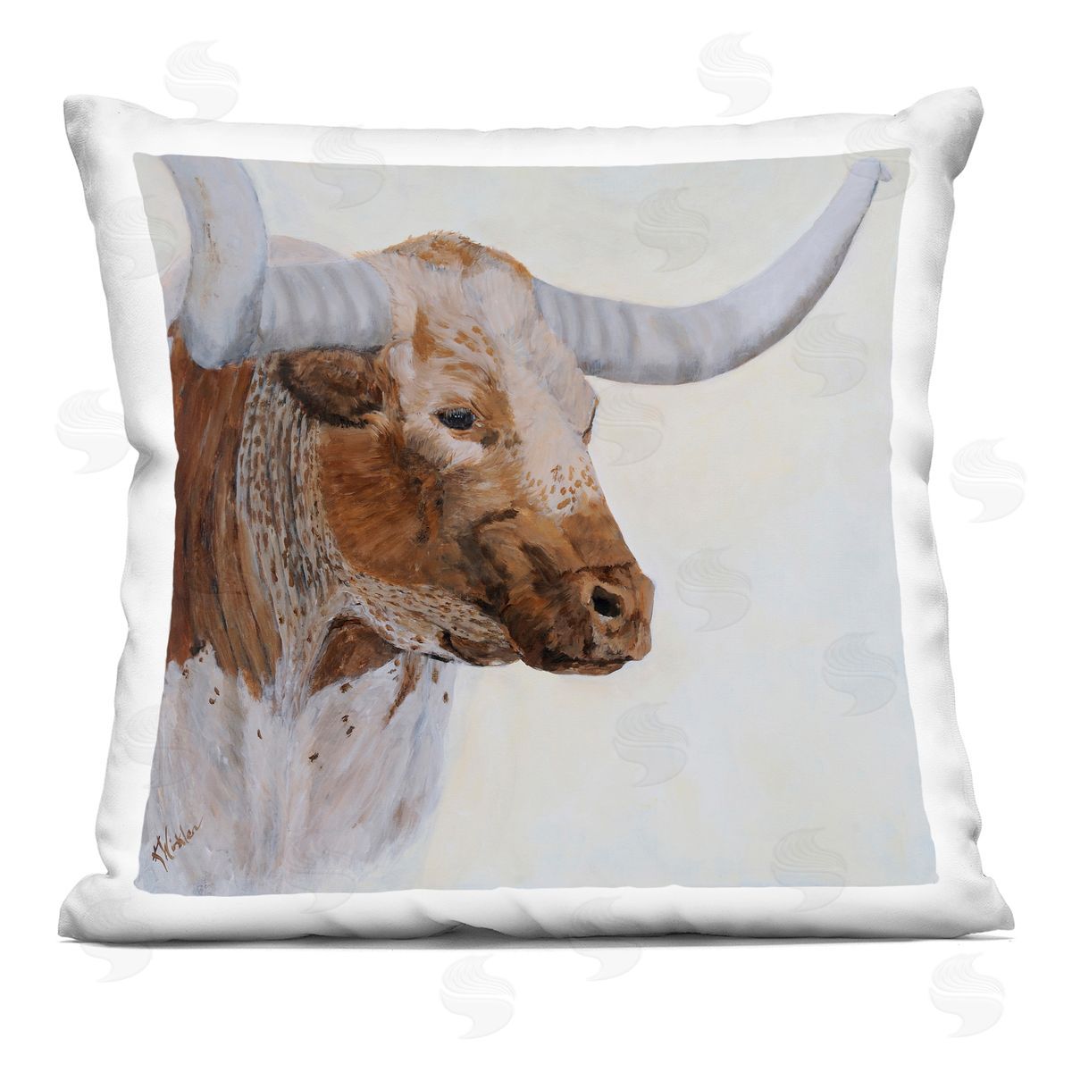 Stoic Longhorn Cattle Portrait Decorative Printed Pillow, Home Decor by Kathy Winkler